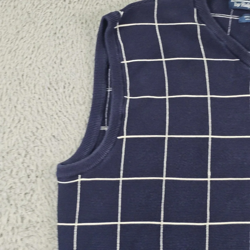 Vintage Polo By Ralph Lauren Sweater Vest Mens Medium Blue Windowpane V Neck 90s